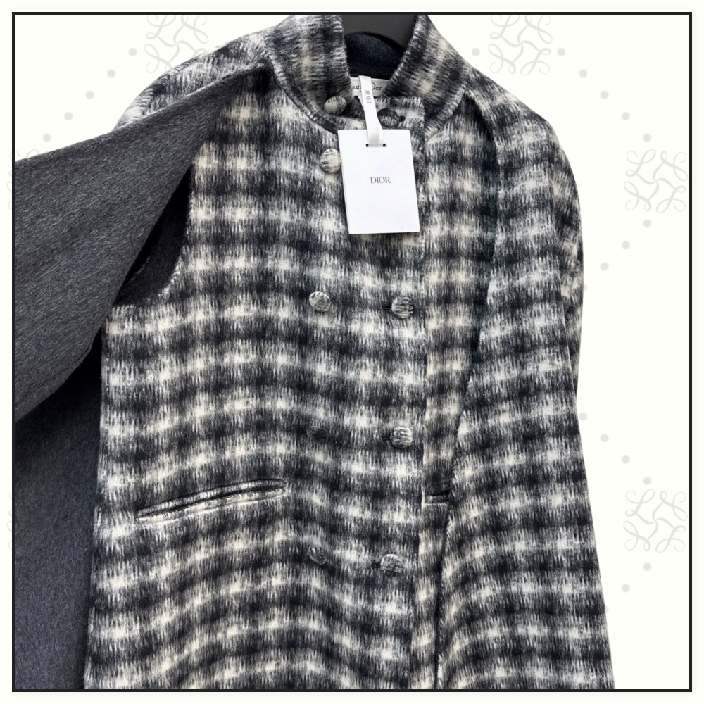 WOOL & CAMEL HAIR HOUNDSTOOTH CAPE