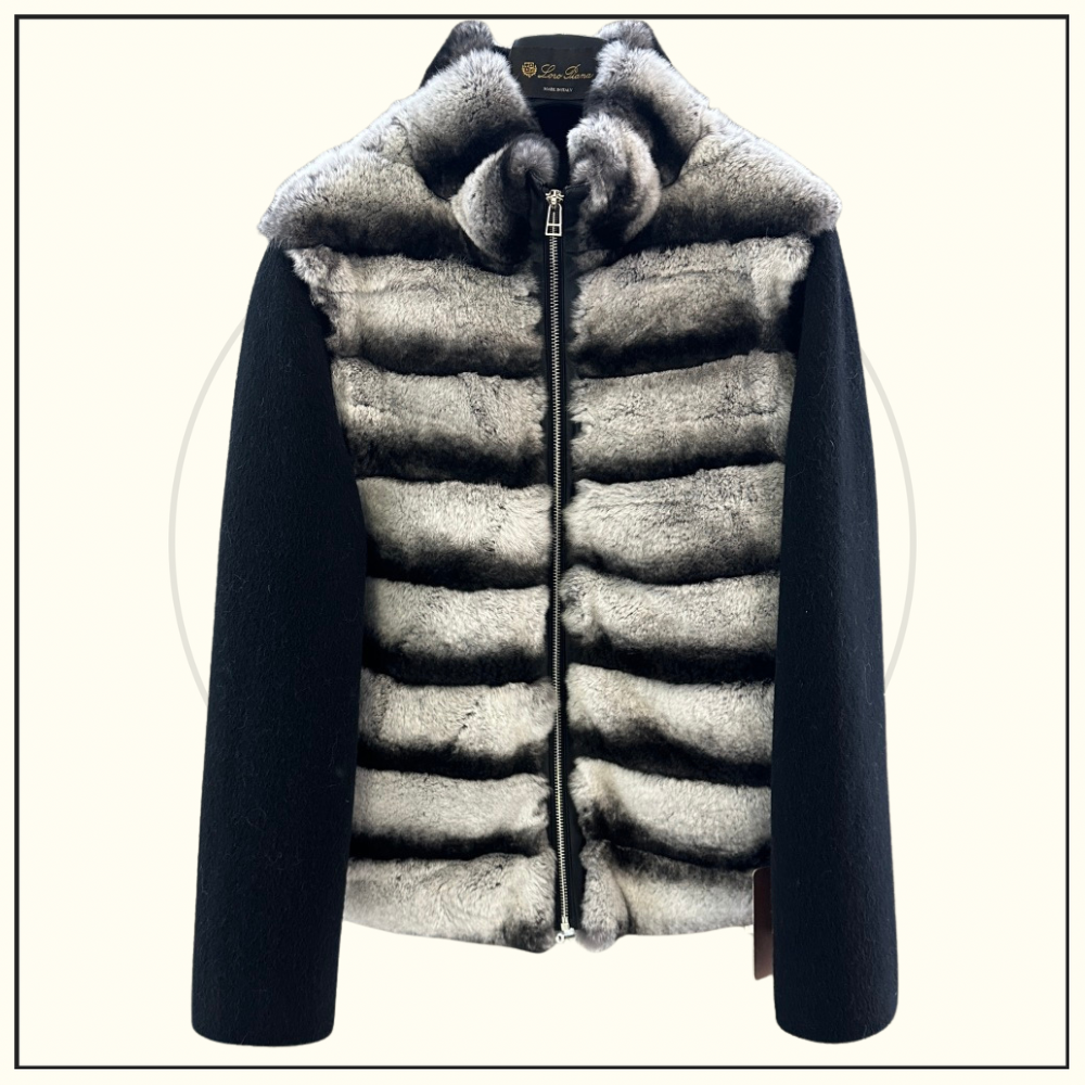 CHINCHILLA FUR JACKET WITH KNIT SLEEVE