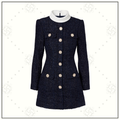 NAVY BOUCLE LONG SLEEVE MINI DRESS