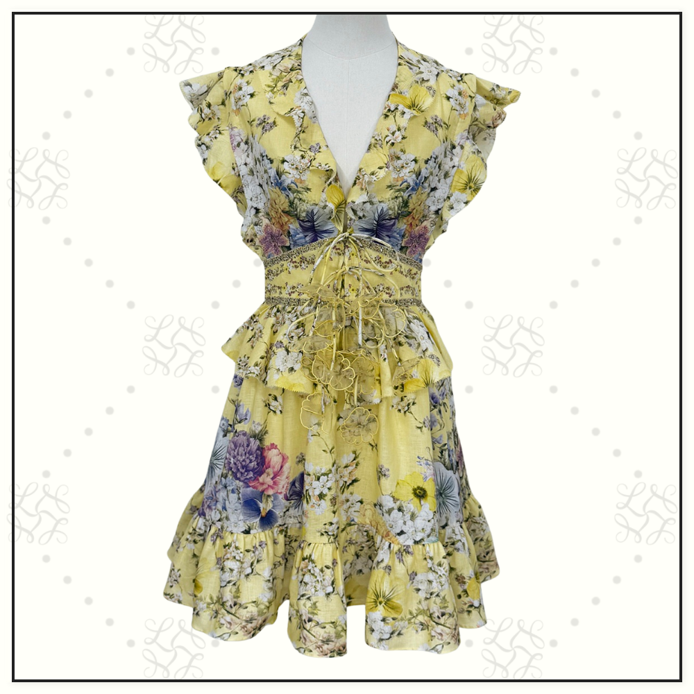 WAISTED SHORT RUFFLE DETAILS DRESS