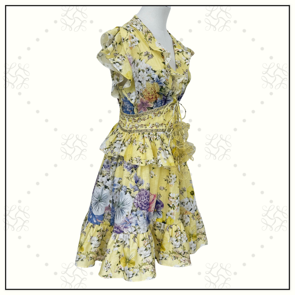 WAISTED SHORT RUFFLE DETAILS DRESS