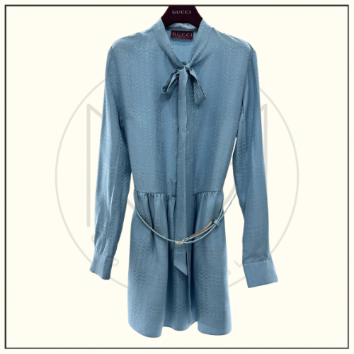 INTERLOCKING G BELTED SILK SHIRT DRESS