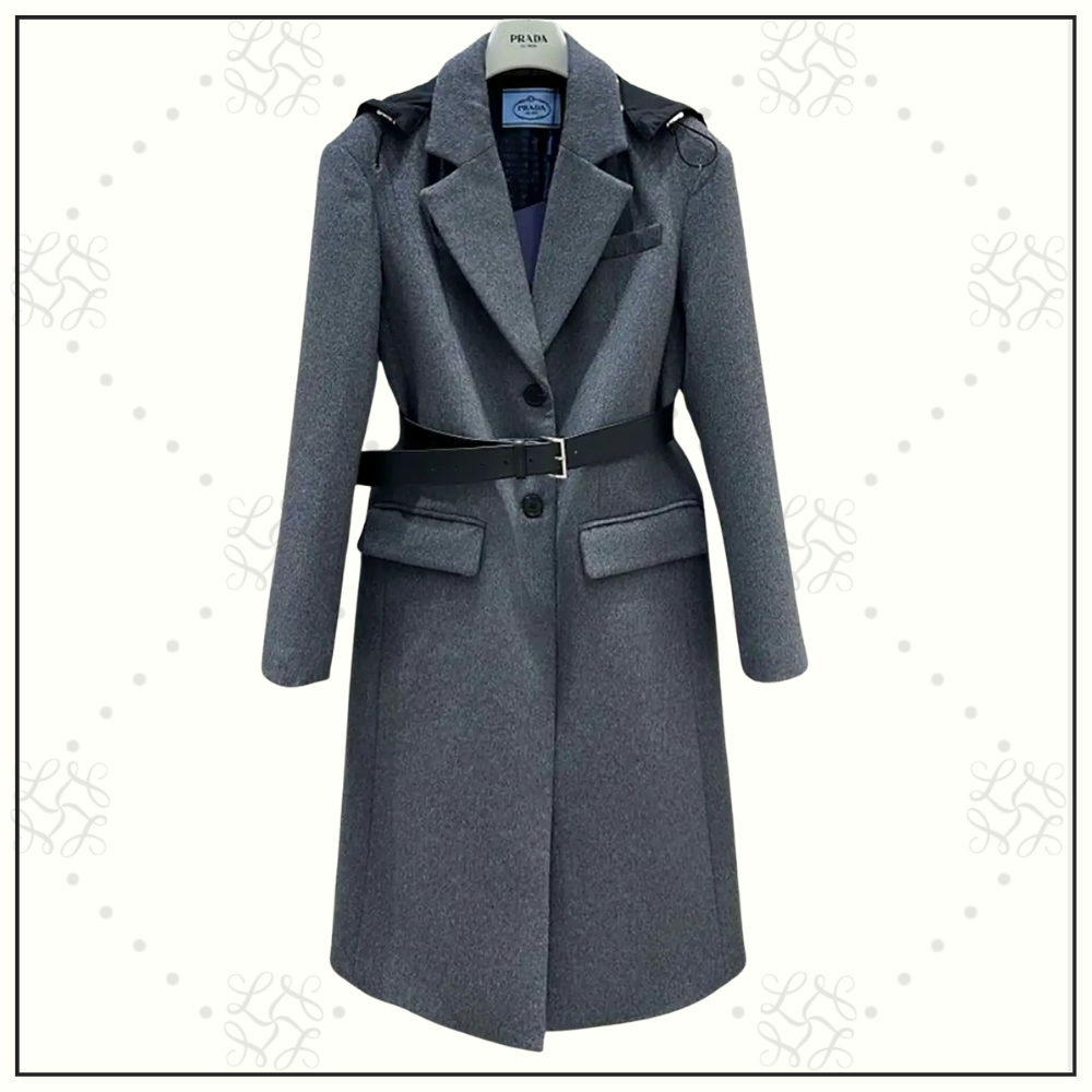 WOOL HOODED BELTED COAT
