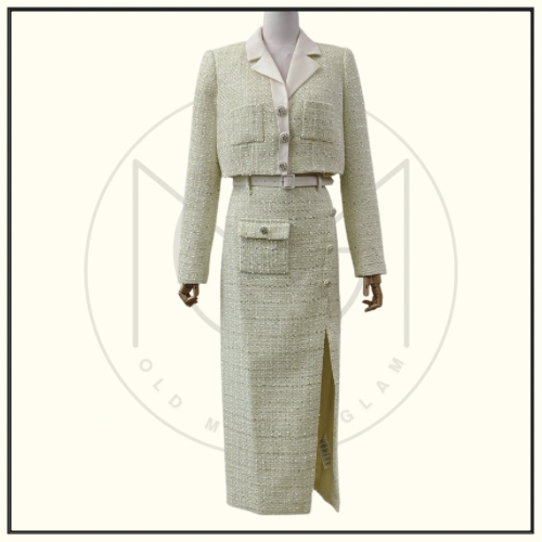 BOUCLE KNIT CROPPED JACKET & MIDI SKIRT