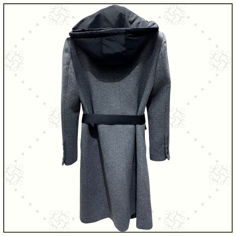 WOOL HOODED BELTED COAT