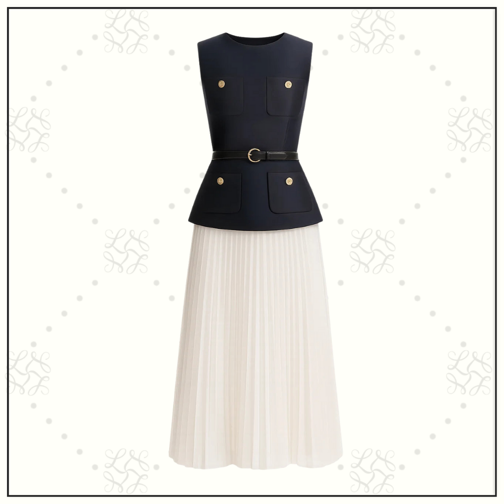 NAVY TAFFETA MIDI DRESS