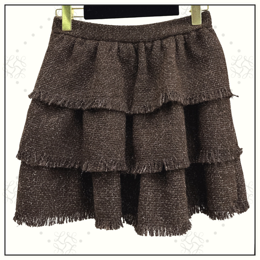 TWEED JACKET & RUFFLE MINI SKIRT