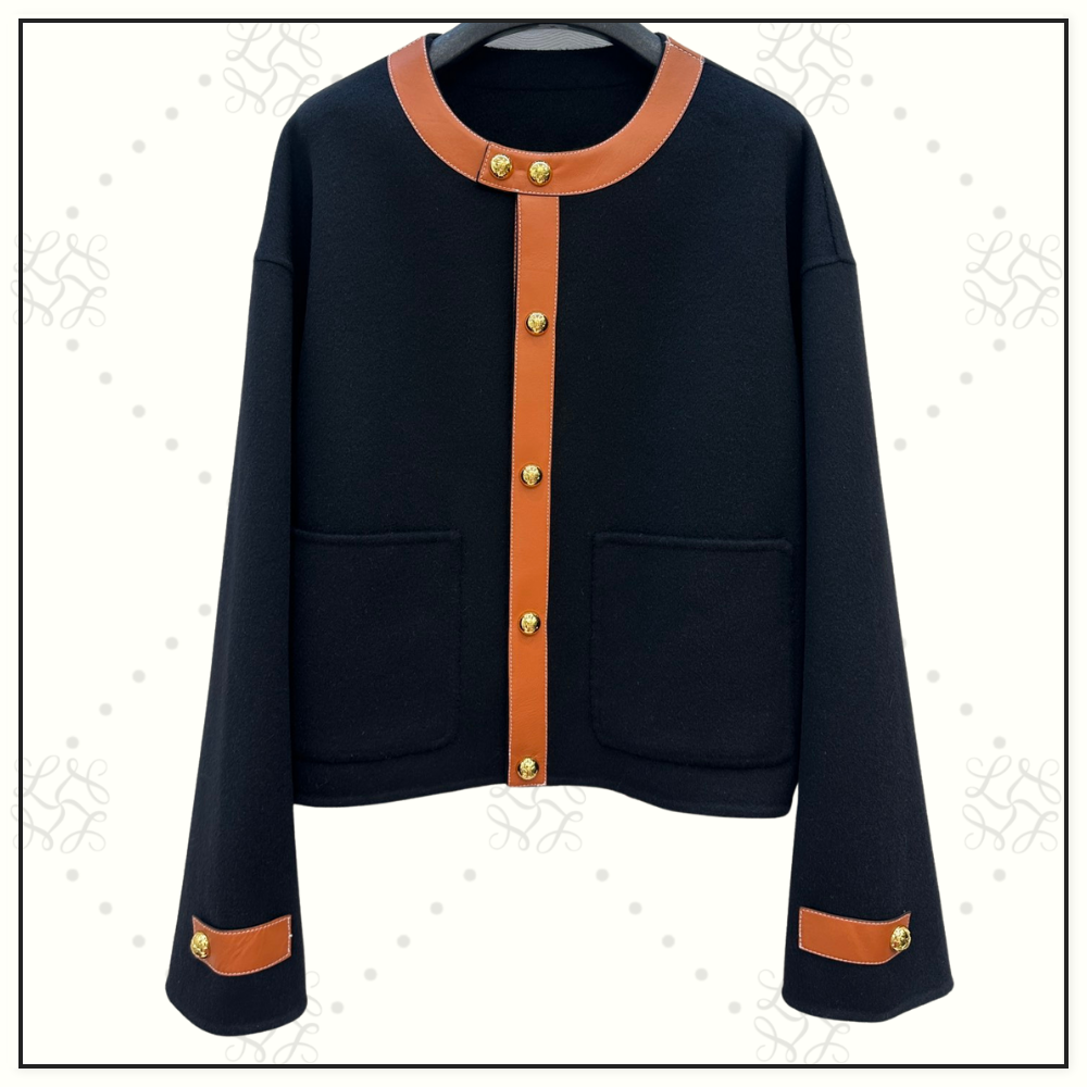 WOOL & CASHMERE BLEND LEATHER TRIM JACKET