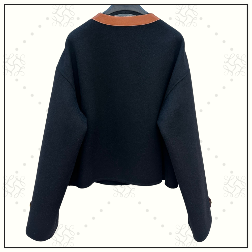 WOOL & CASHMERE BLEND LEATHER TRIM JACKET