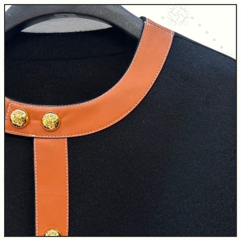 WOOL & CASHMERE BLEND LEATHER TRIM JACKET