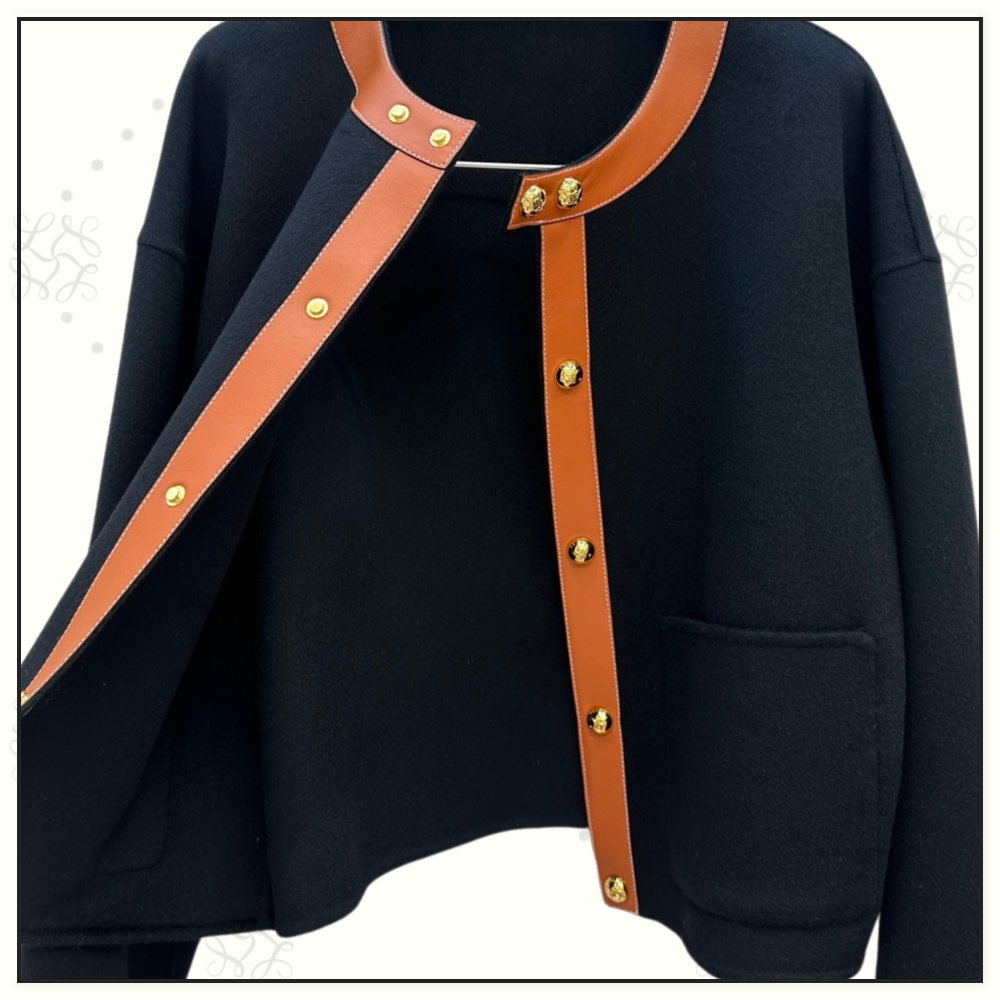WOOL & CASHMERE BLEND LEATHER TRIM JACKET