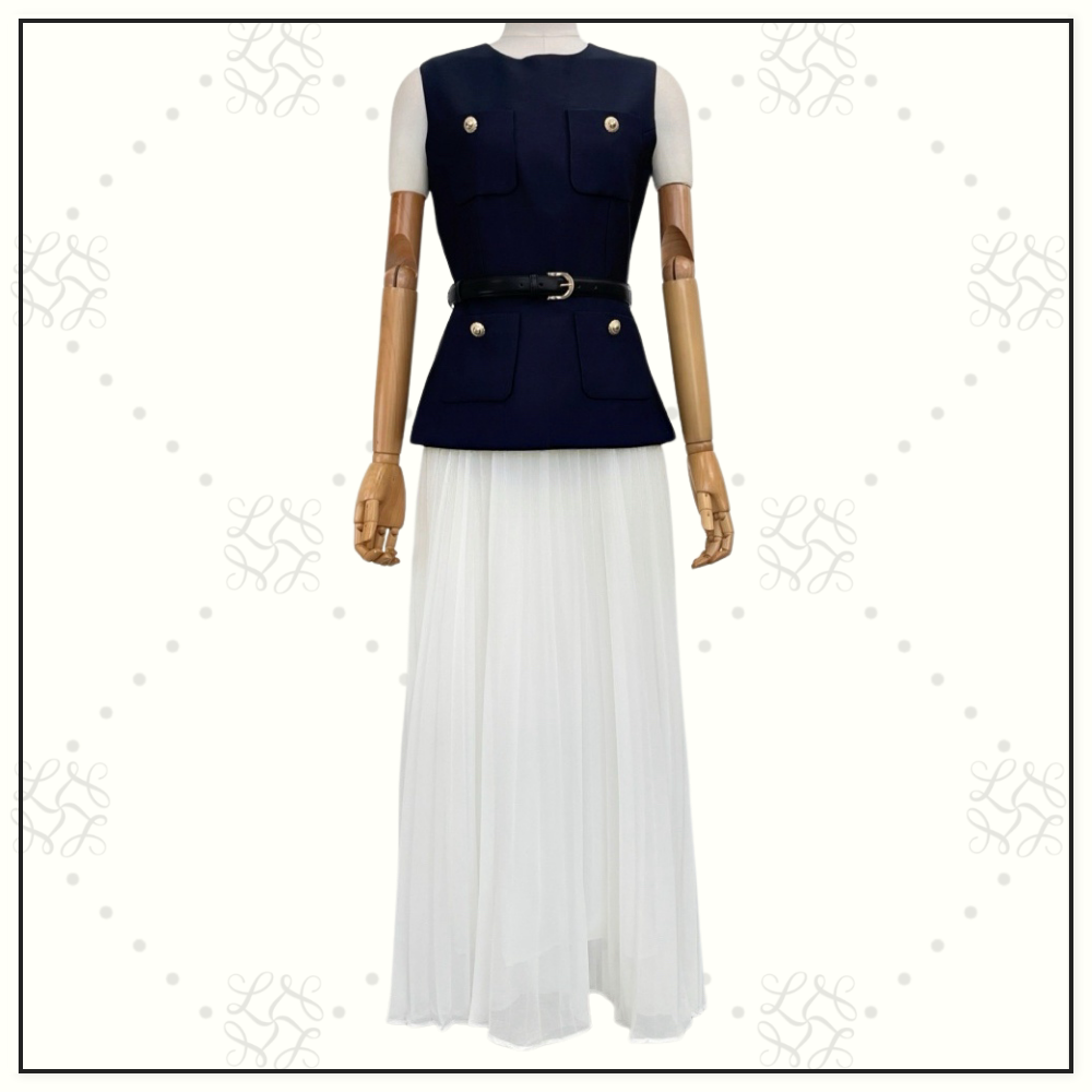 NAVY TAFFETA MIDI DRESS