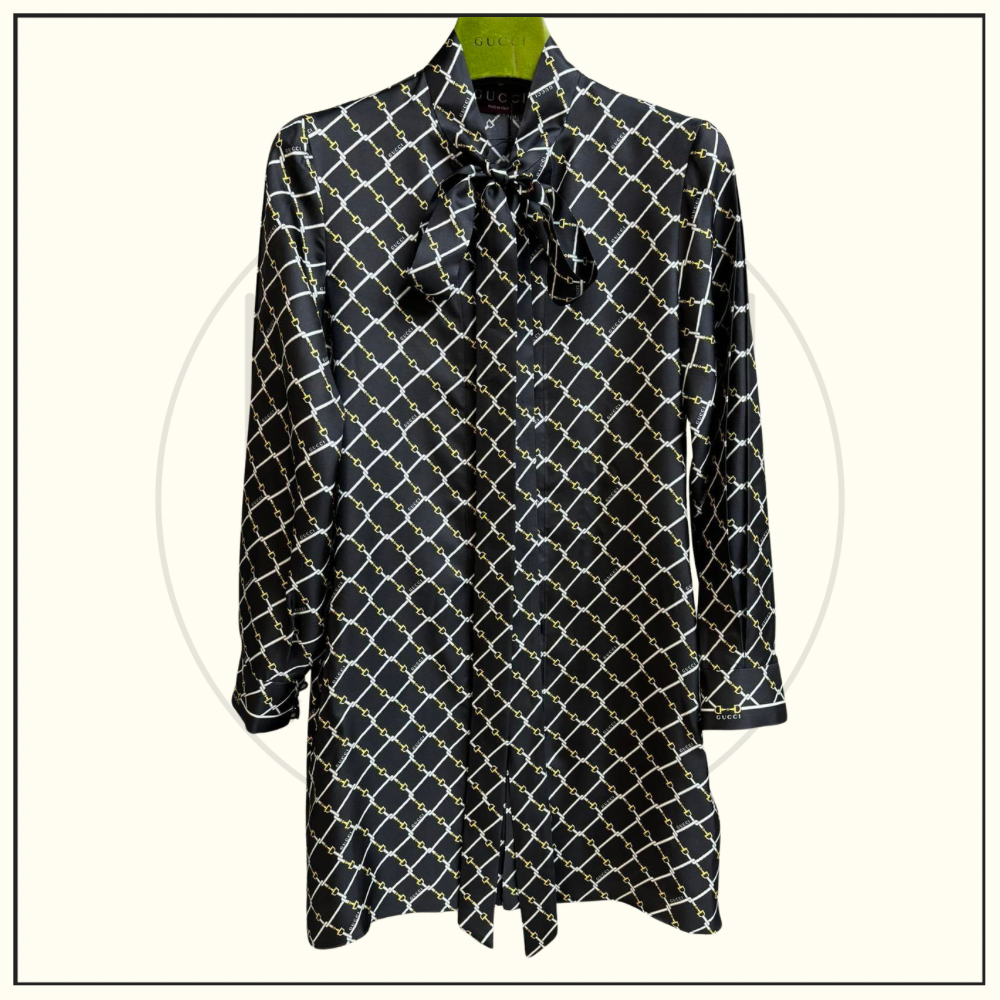 TIE NECK SILK MINI DRESS