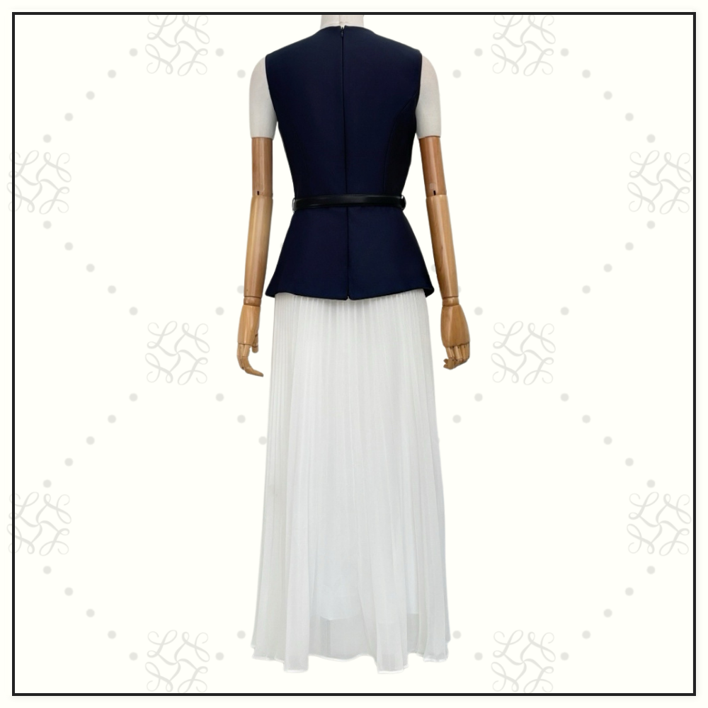 NAVY TAFFETA MIDI DRESS