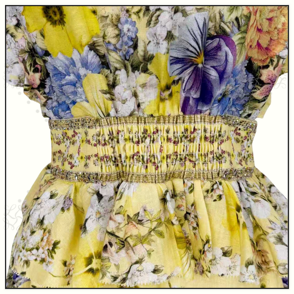 WAISTED SHORT RUFFLE DETAILS DRESS