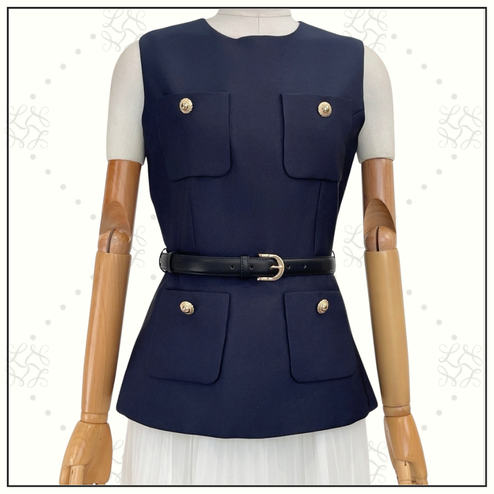 NAVY TAFFETA MIDI DRESS