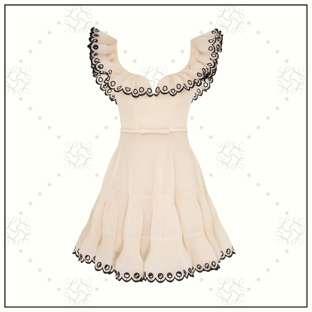 EMBROIDERED FRILLED MINI DRESS