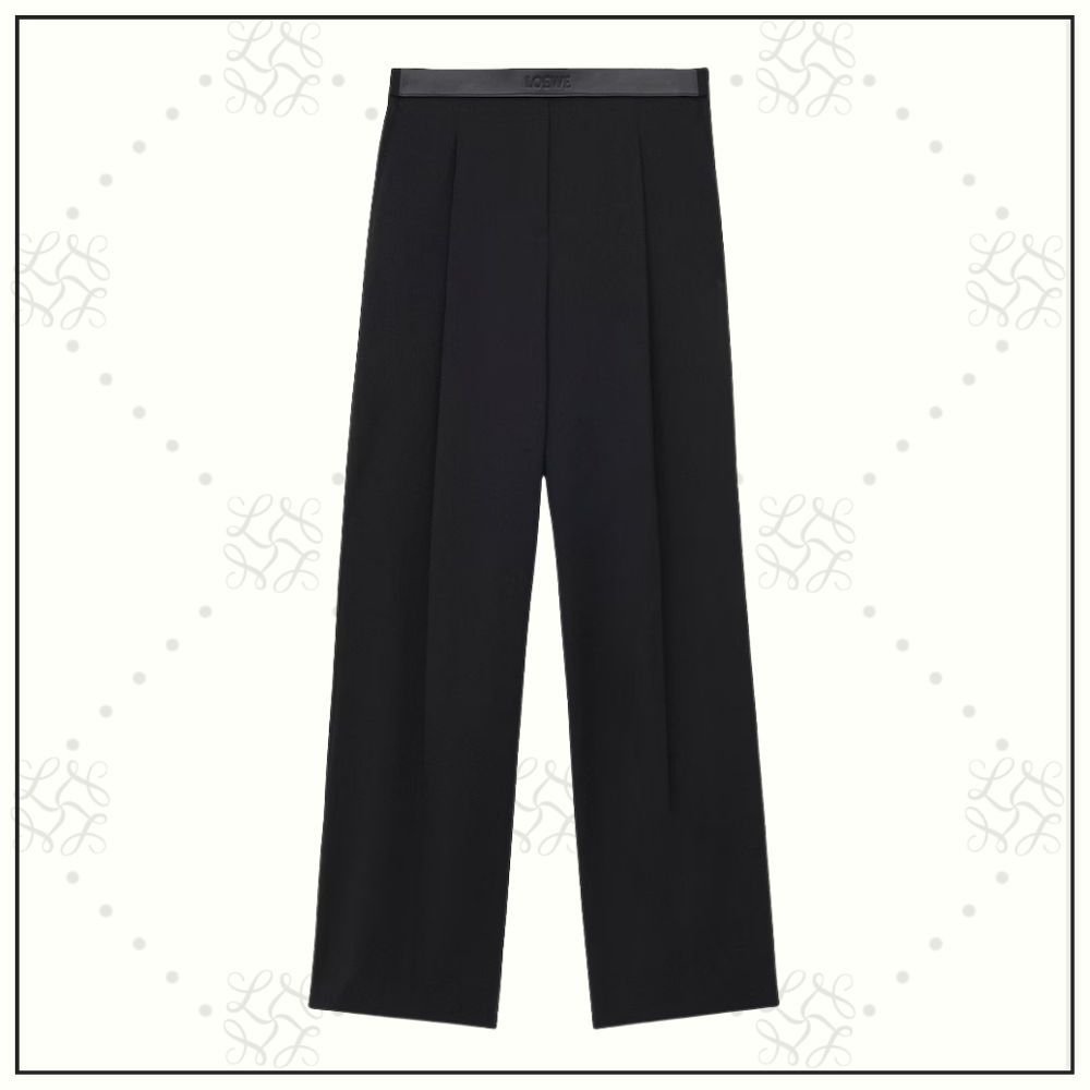 WOOL LEATHER WAISTBAND TAILORED TROUSERS