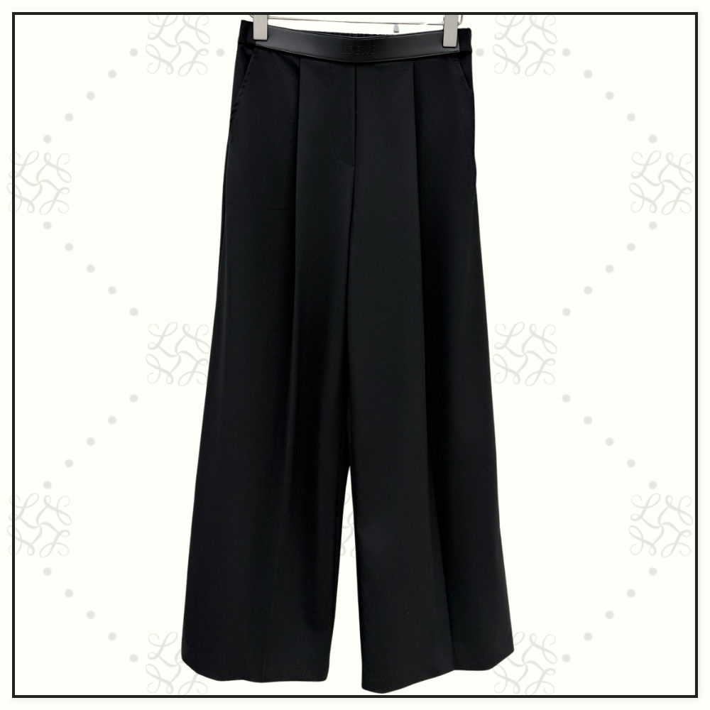 WOOL LEATHER WAISTBAND TAILORED TROUSERS