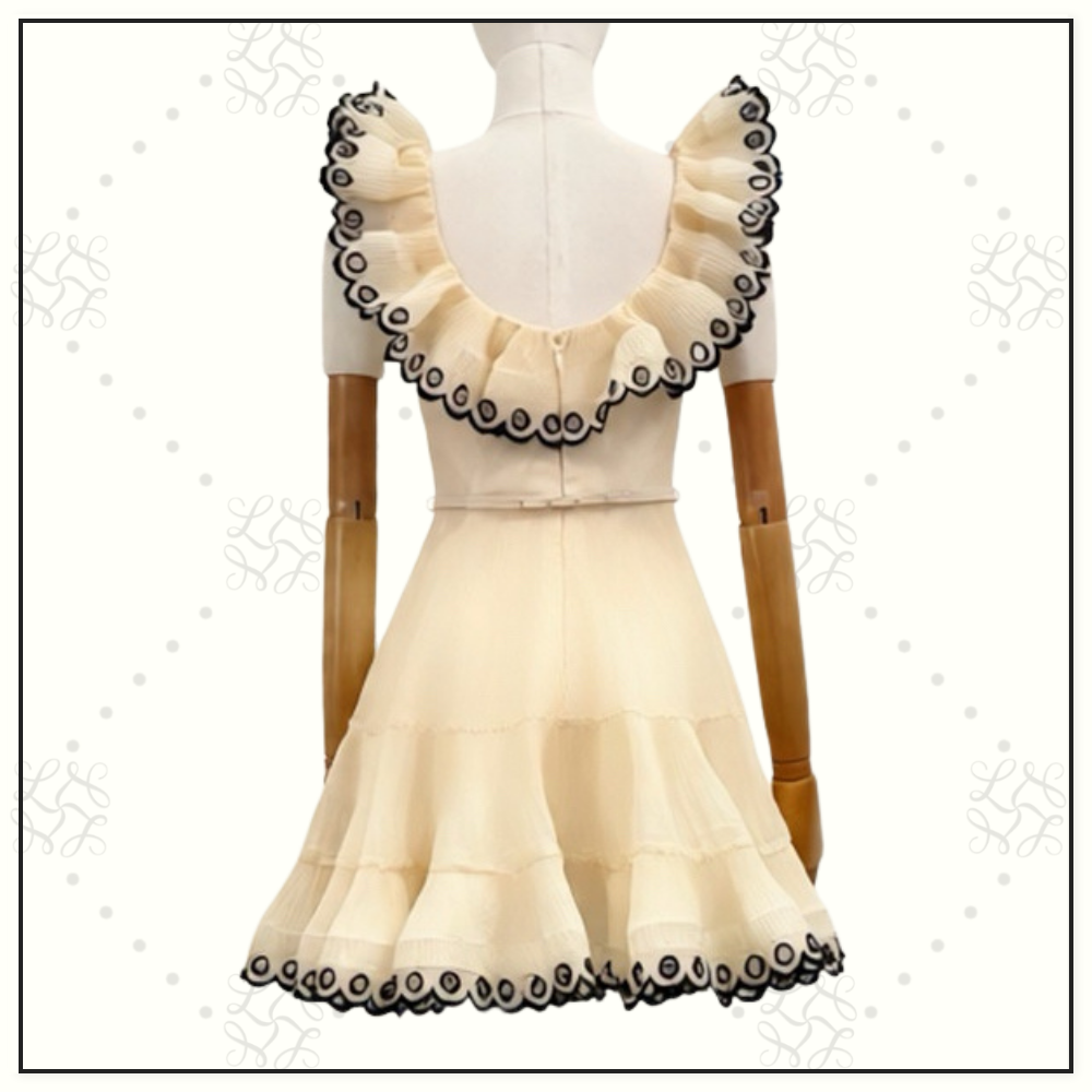 EMBROIDERED FRILLED MINI DRESS