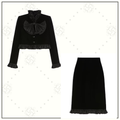 CROPPED JACKET IN SABLE VELVET & RUFFLE SKIRT