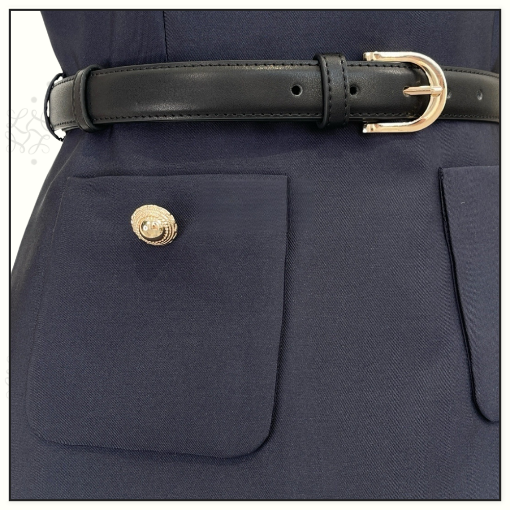 NAVY TAFFETA MIDI DRESS