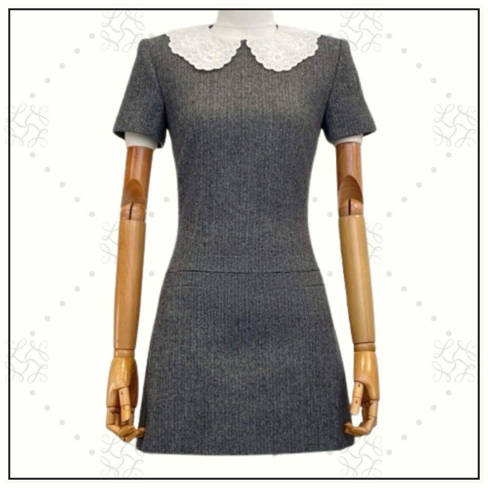 GREY HERRINGBONE COLLARED MINI DRESS
