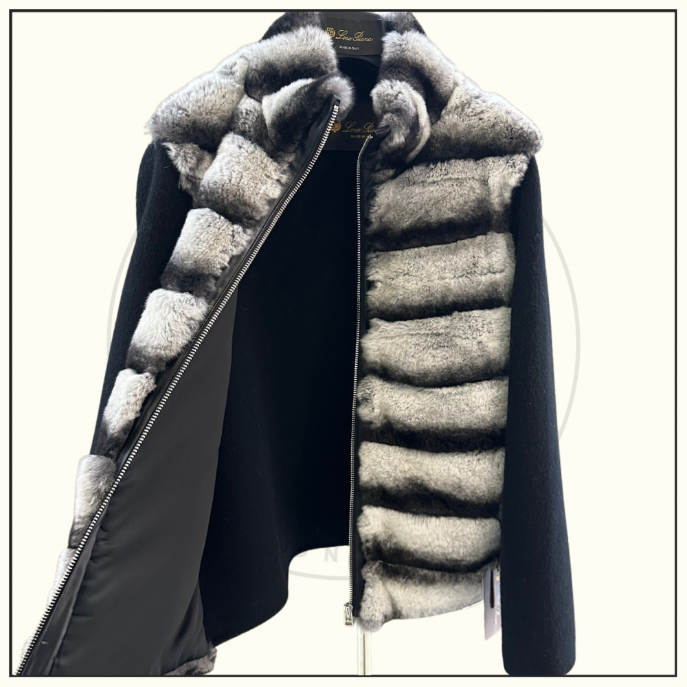 CHINCHILLA FUR JACKET WITH KNIT SLEEVE