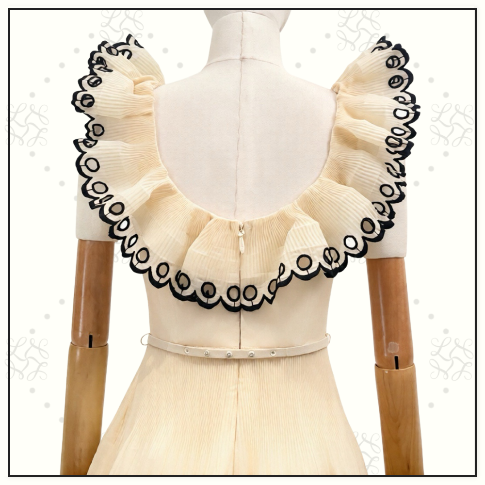 EMBROIDERED FRILLED MINI DRESS