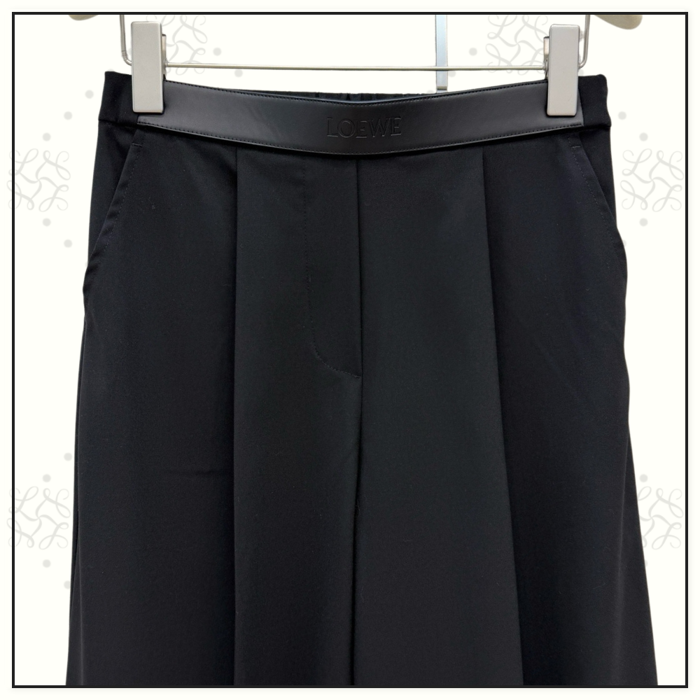 WOOL LEATHER WAISTBAND TAILORED TROUSERS