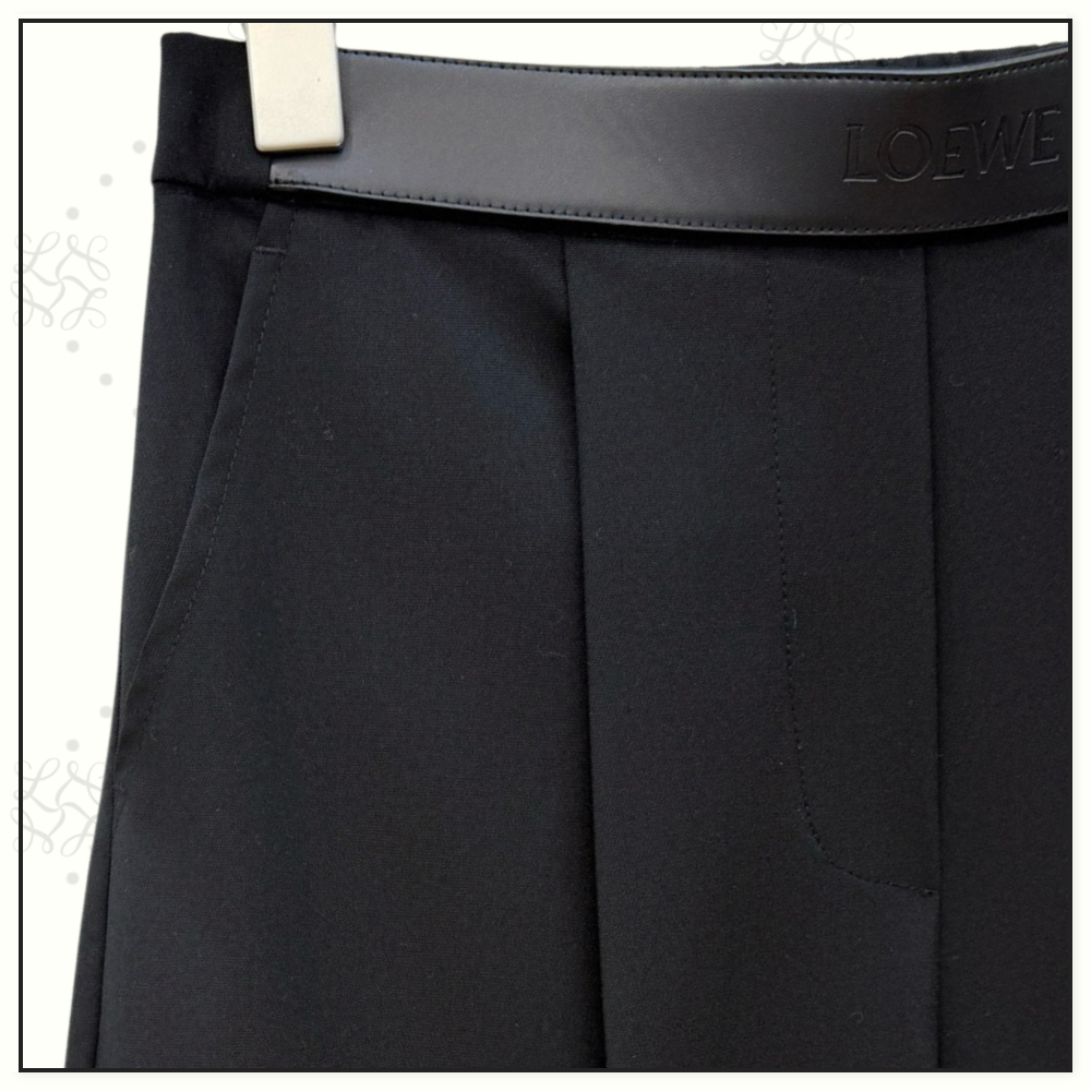 WOOL LEATHER WAISTBAND TAILORED TROUSERS