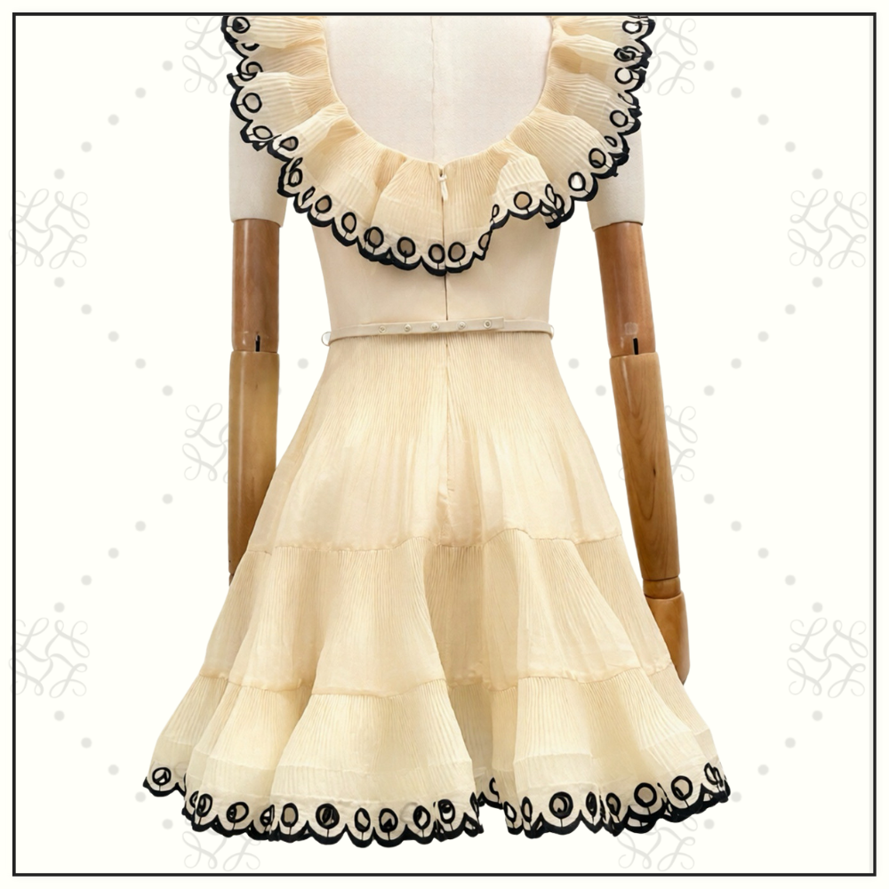 EMBROIDERED FRILLED MINI DRESS