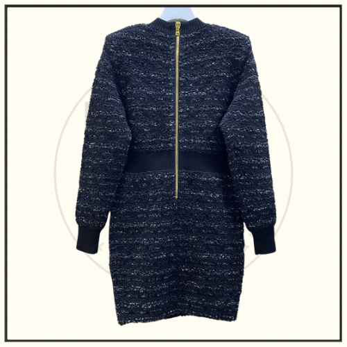 BUTTON EMBELLISHED TWEED MINI DRESS