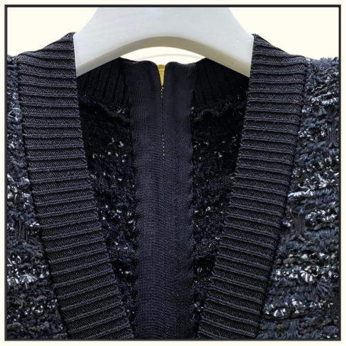 BUTTON EMBELLISHED TWEED MINI DRESS