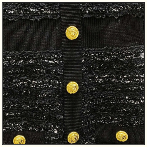 BUTTON EMBELLISHED TWEED MINI DRESS