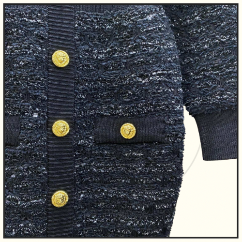 BUTTON EMBELLISHED TWEED MINI DRESS