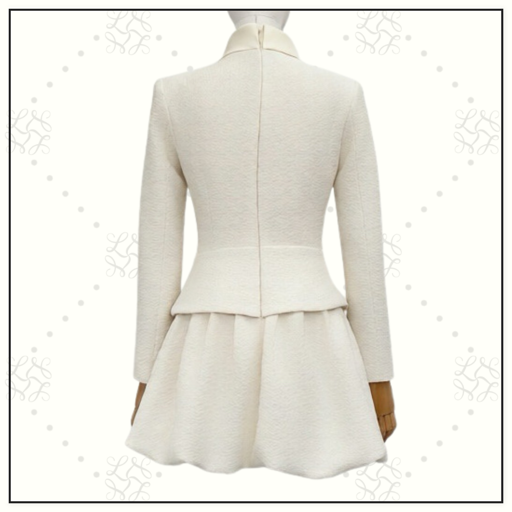 CREAM BOUCLE COLLARED MINI DRESS