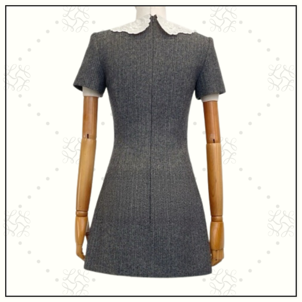 GREY HERRINGBONE COLLARED MINI DRESS