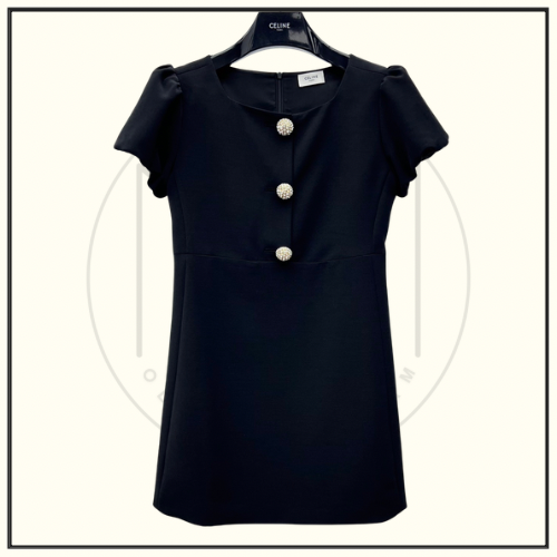 JEWELED BUTTONS IN WOOL PIQUÉ MINI DRESS