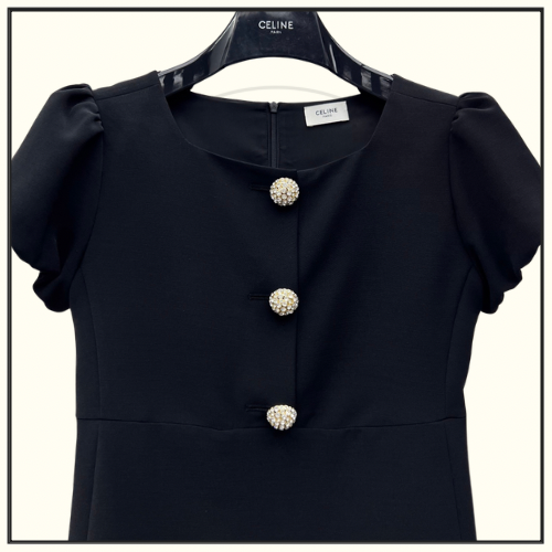 JEWELED BUTTONS IN WOOL PIQUÉ MINI DRESS
