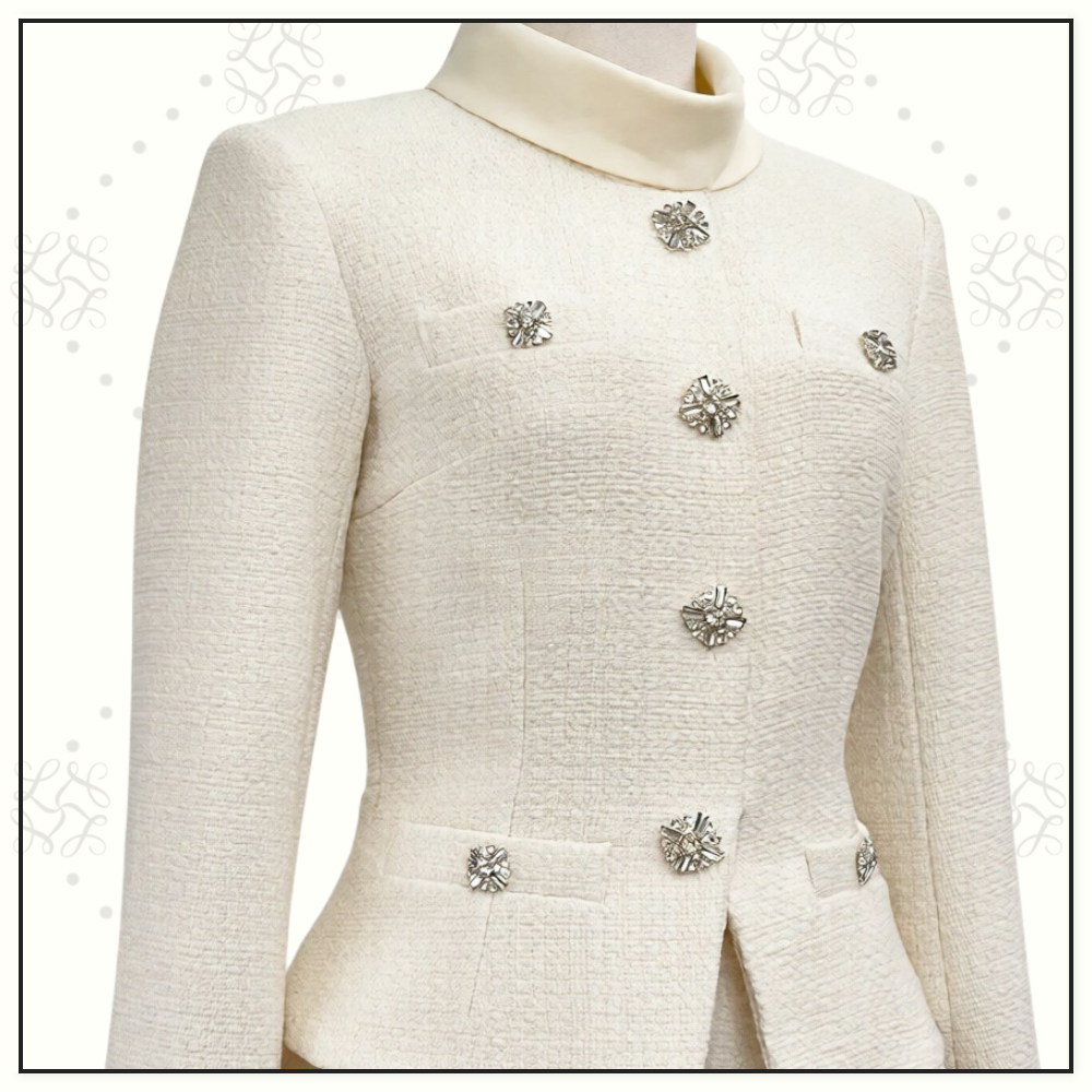 CREAM BOUCLE COLLARED MINI DRESS