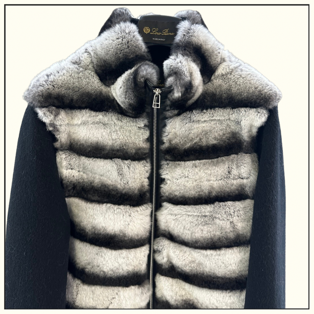 CHINCHILLA FUR JACKET WITH KNIT SLEEVE