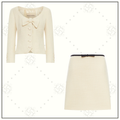 BOW DETAIL WOOL BLEND JACKET & SKIRT