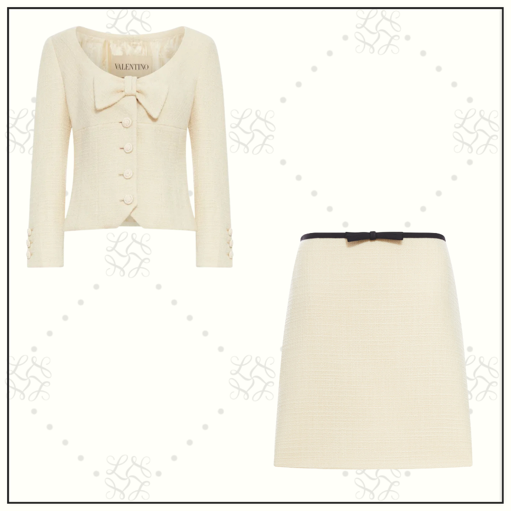 BOW DETAIL WOOL BLEND JACKET & SKIRT