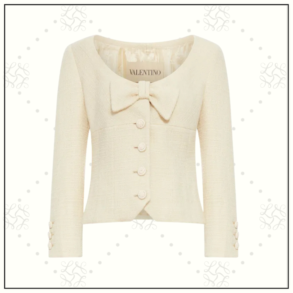 BOW DETAIL WOOL BLEND JACKET & SKIRT