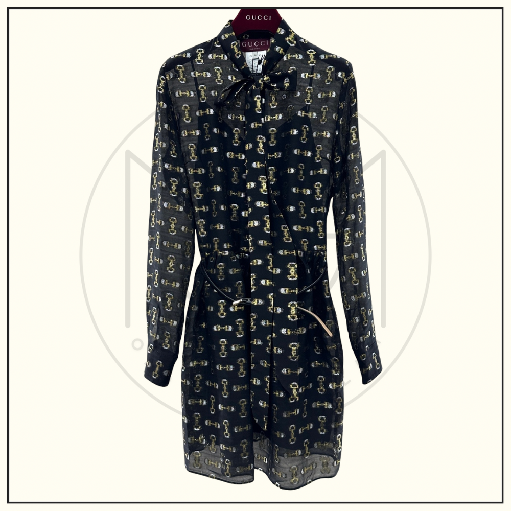 TIE NECK SILK MINI DRESS