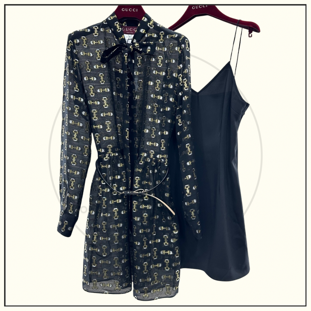 TIE NECK SILK MINI DRESS