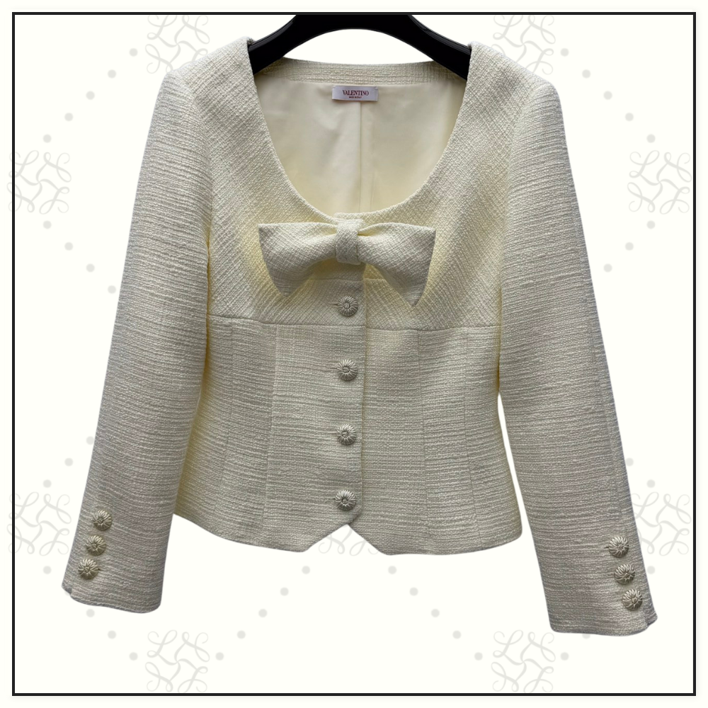 BOW DETAIL WOOL BLEND JACKET & SKIRT