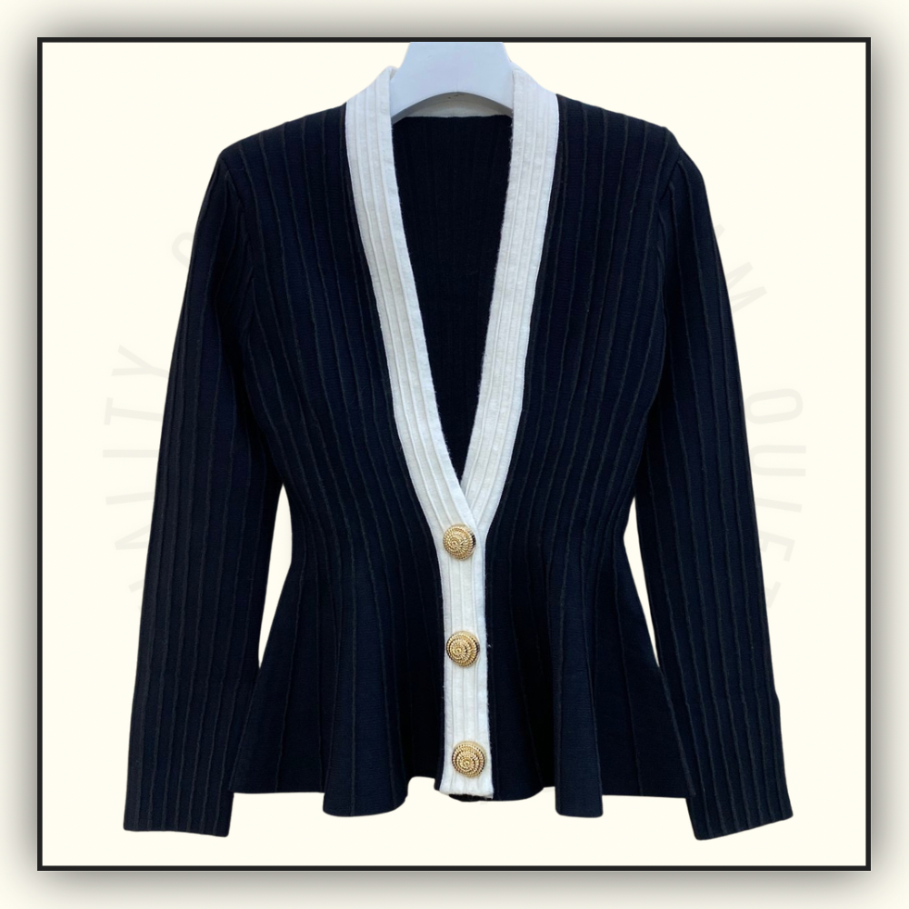 RIB KNIT PEPLUM CARDIGAN & MINI SKIRT