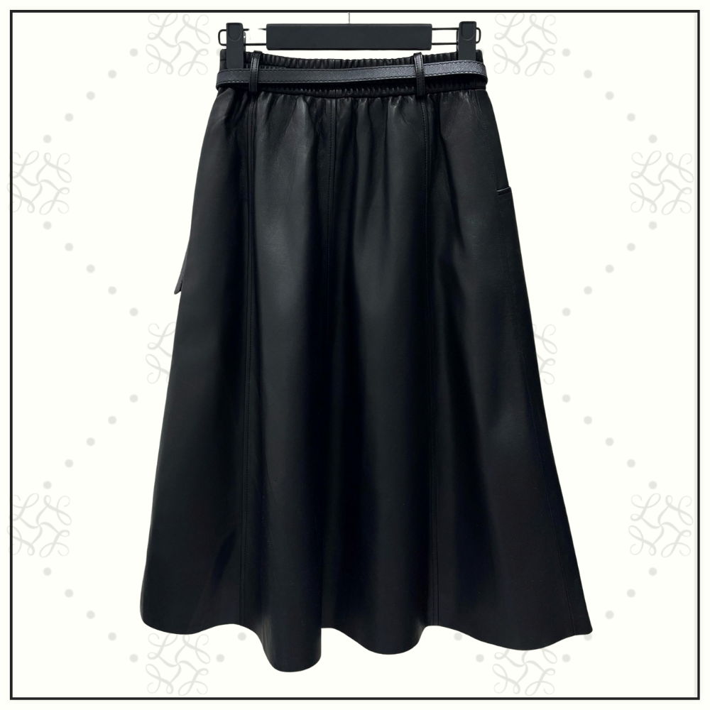 HIGH WAISTED LEATHER MIDI SKIRT